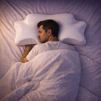 Personne dormant sur le côté avec l'oreiller NightRitual pour un alignement optimal.