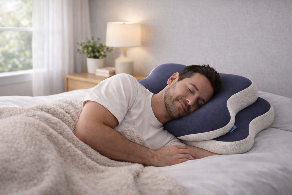 Soutien postural de la nuque en dormant sur le côté avec l'oreiller NightRitual.