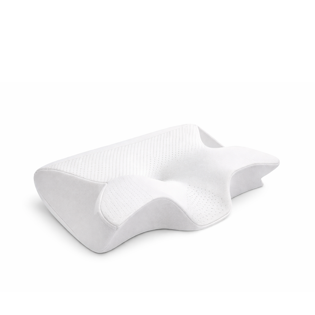 Oreiller à mémoire de forme blanc NightRitual offrant un soutien ergonomique de la nuque.